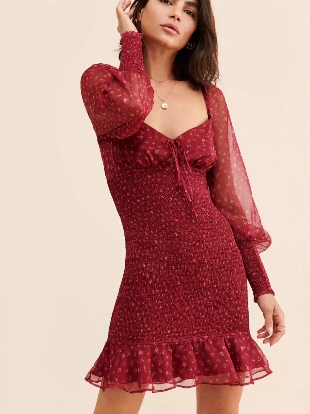 The East Order Tie Front Mini Dress with Ruffle Hem